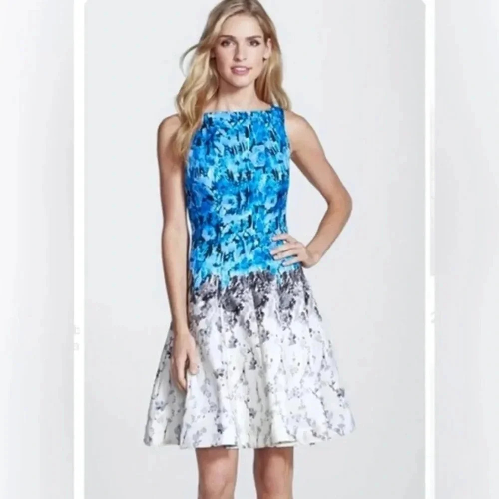 J. Taylor Floral Print Ombré Fit and Flare Dress